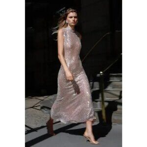 Self-Portrait Silver Rhinestone Mesh Midi Dress US 2